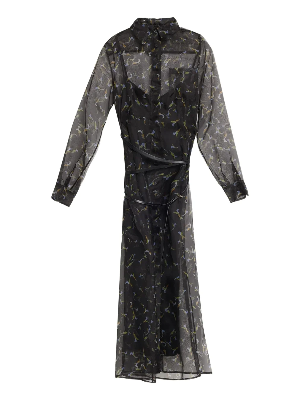 Judina Abstract-Print Silk Organza Belted Midi Shirtdress Judina Abstract-Print Silk Organza Belted Midi Shirtdress