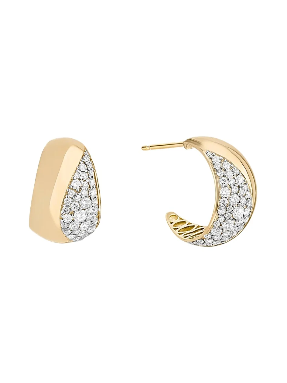 14K Yellow Gold Multi Diamond Huggie Hoop Earrings 14K Yellow Gold Multi Diamond Huggie Hoop Earrings