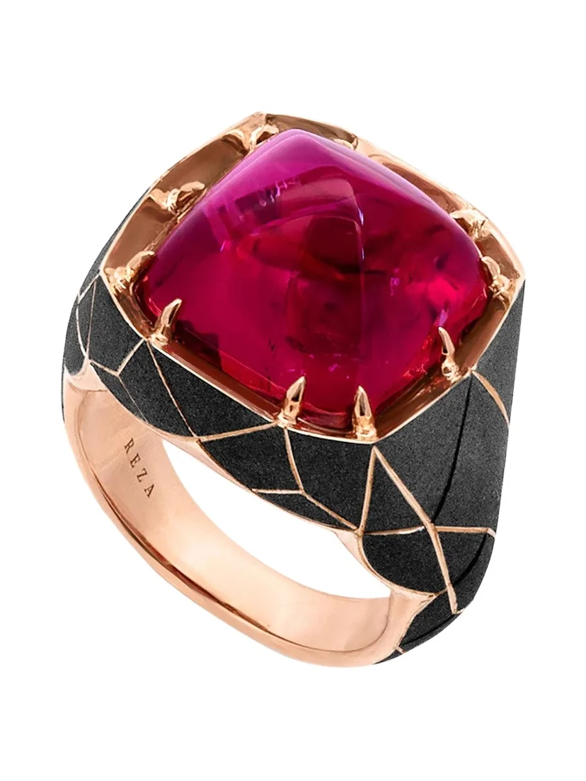 Reza Facette Blackened 18K Rose Gold Rubellite Tourmaline Ring