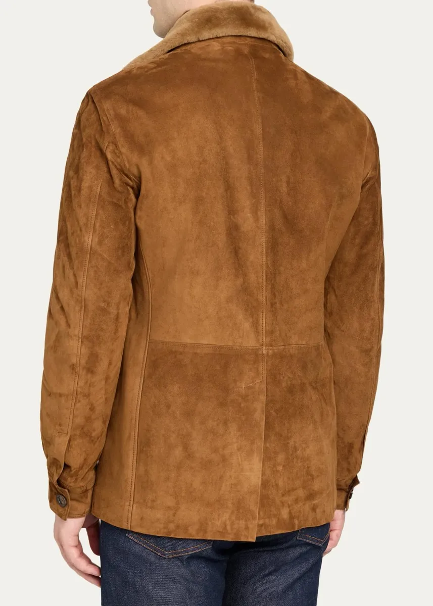 Cesare Attolini Men's Faux-Fur Collar Suede Jacket | Thumbnail 3 Cesare Attolini Men's Faux-Fur Collar Suede Jacket | Thumbnail 3