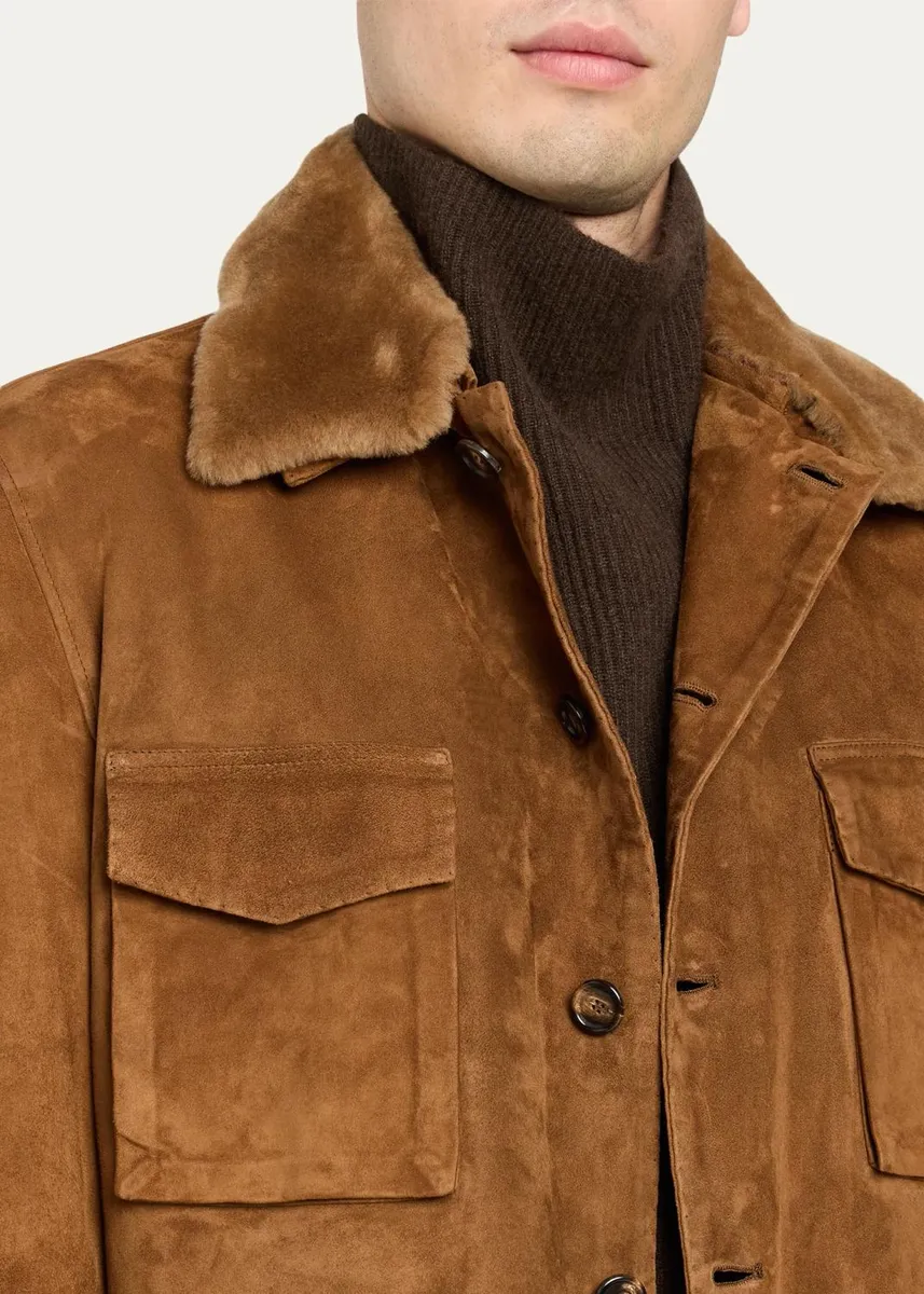 Cesare Attolini Men's Faux-Fur Collar Suede Jacket | Thumbnail 5 Cesare Attolini Men's Faux-Fur Collar Suede Jacket | Thumbnail 5