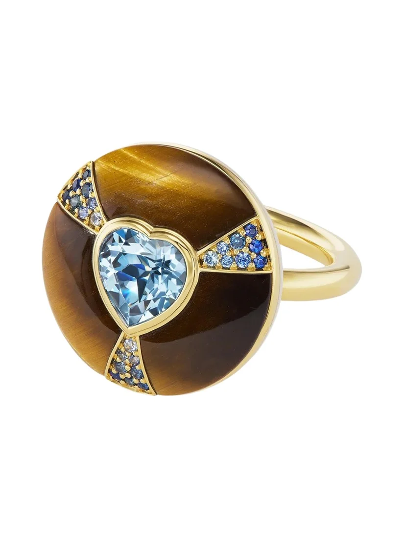Emily P. Wheeler 18K Balance Ring with Aquamarine, Blue Sapphires, and Tiger's Eye