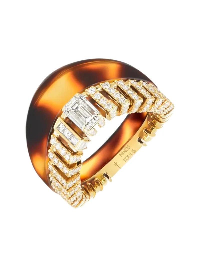 18K Yellow Gold Emerald-Cut Diamond and Pave 77 Ring 18K Yellow Gold Emerald-Cut Diamond and Pave 77 Ring