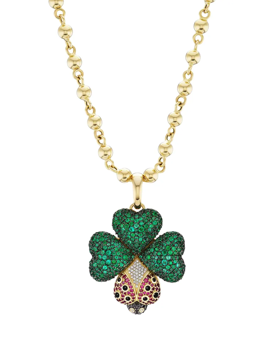 GRACE WINFREY 18K Clover Heart Ladybug Pendant Necklace | Thumbnail 2