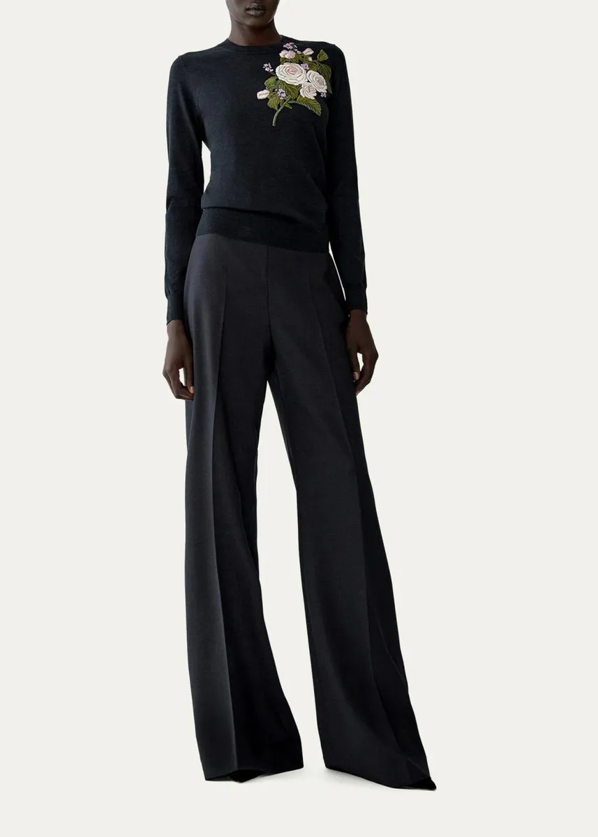 Carolina Herrera Floral Embroidered Crewneck Wool Sweater | Thumbnail 2