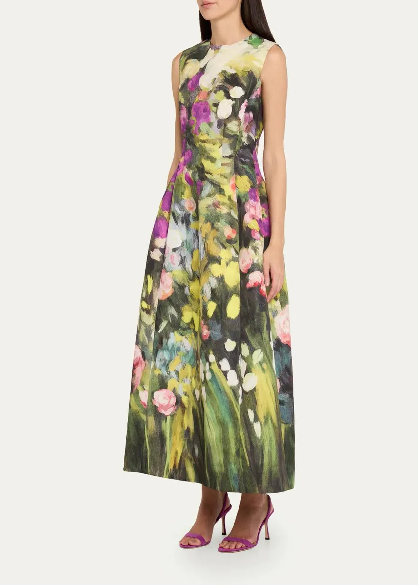 Oscar de la Renta Sleeveless Abstract Garden Faille Midi Cocktail Dress | Thumbnail 4 Oscar de la Renta Sleeveless Abstract Garden Faille Midi Cocktail Dress | Thumbnail 4