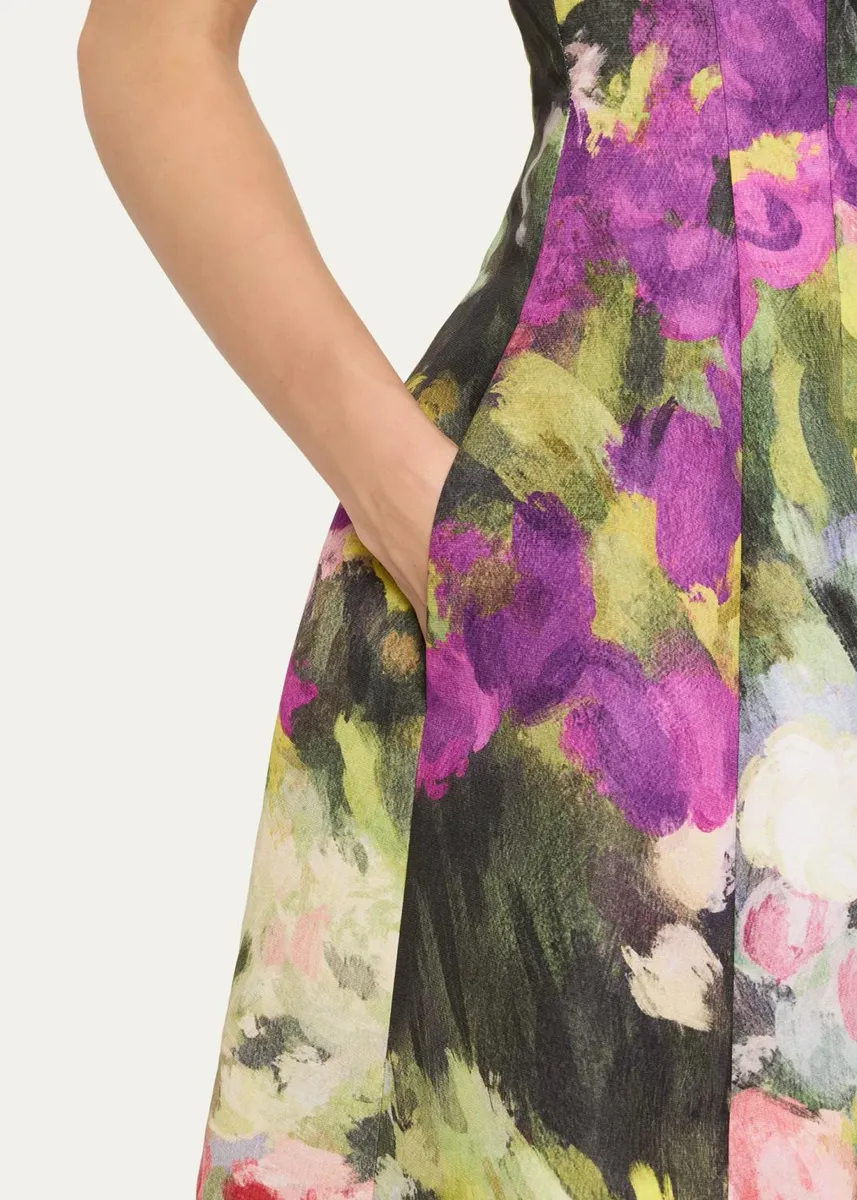 Oscar de la Renta Sleeveless Abstract Garden Faille Midi Cocktail Dress | Thumbnail 5 Oscar de la Renta Sleeveless Abstract Garden Faille Midi Cocktail Dress | Thumbnail 5