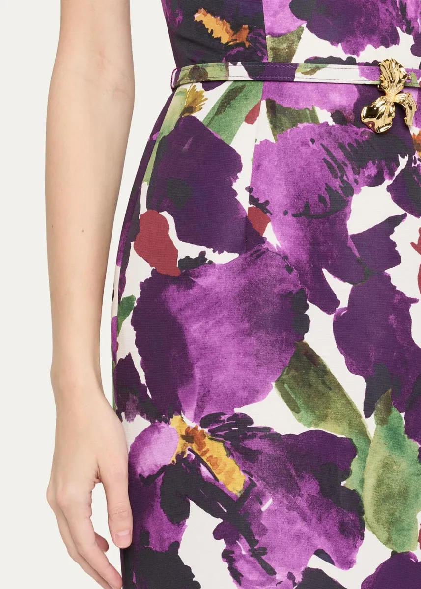 Oscar de la Renta Watercolor Iris Faille Belted Sleeveless Column Gown | Thumbnail 5 Oscar de la Renta Watercolor Iris Faille Belted Sleeveless Column Gown | Thumbnail 5