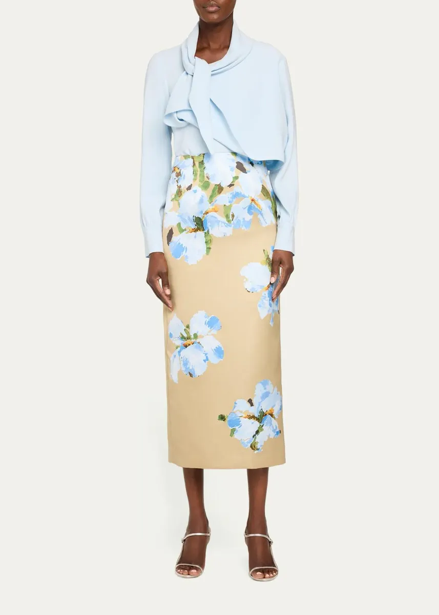 Oscar de la Renta Watercolor Iris Midi Skirt | Thumbnail 2 Oscar de la Renta Watercolor Iris Midi Skirt | Thumbnail 2