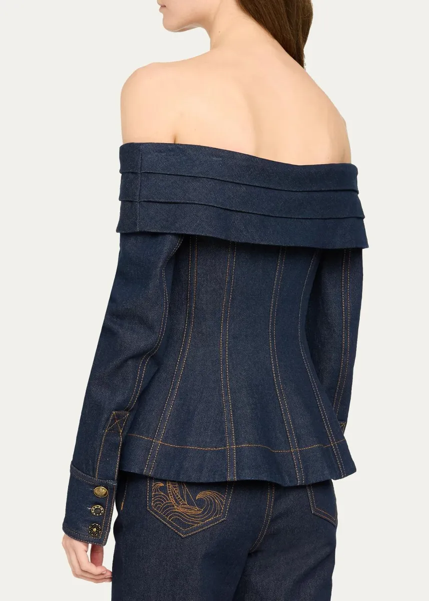 Zimmermann Clash Denim Off-Shoulder Boatneck Top | Thumbnail 3 Zimmermann Clash Denim Off-Shoulder Boatneck Top | Thumbnail 3