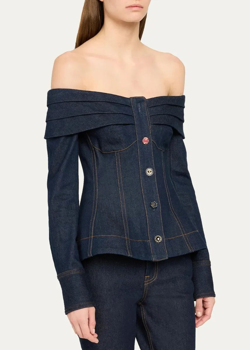 Zimmermann Clash Denim Off-Shoulder Boatneck Top | Thumbnail 4 Zimmermann Clash Denim Off-Shoulder Boatneck Top | Thumbnail 4