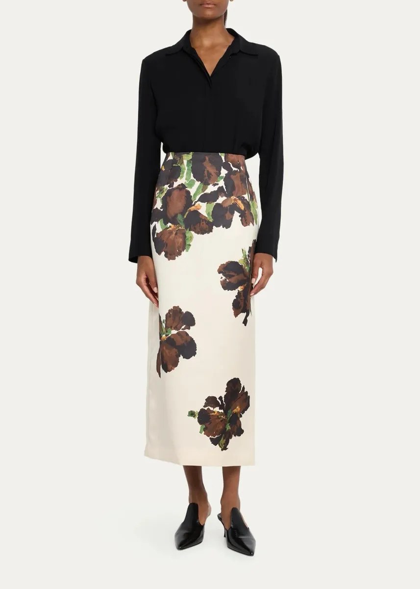 Oscar de la Renta Watercolor Iris Midi Skirt | Thumbnail 2 Oscar de la Renta Watercolor Iris Midi Skirt | Thumbnail 2