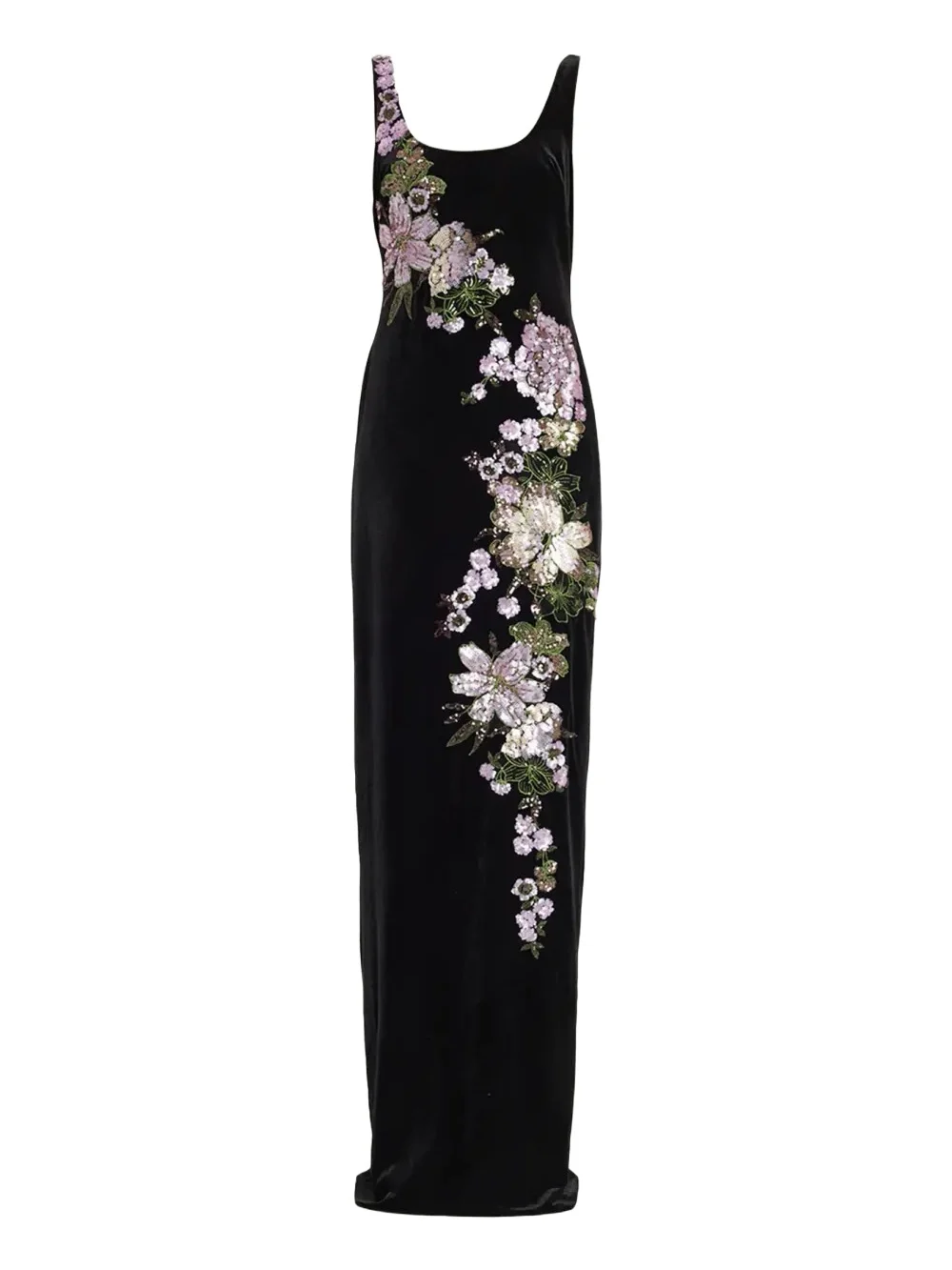 Sequin Floral Velvet Column Gown Sequin Floral Velvet Column Gown