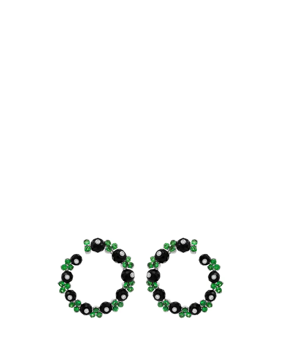 Reza Nature 18K White Gold White Diamond, Onyx and Tsavorite Farandola Earrings | Thumbnail 2