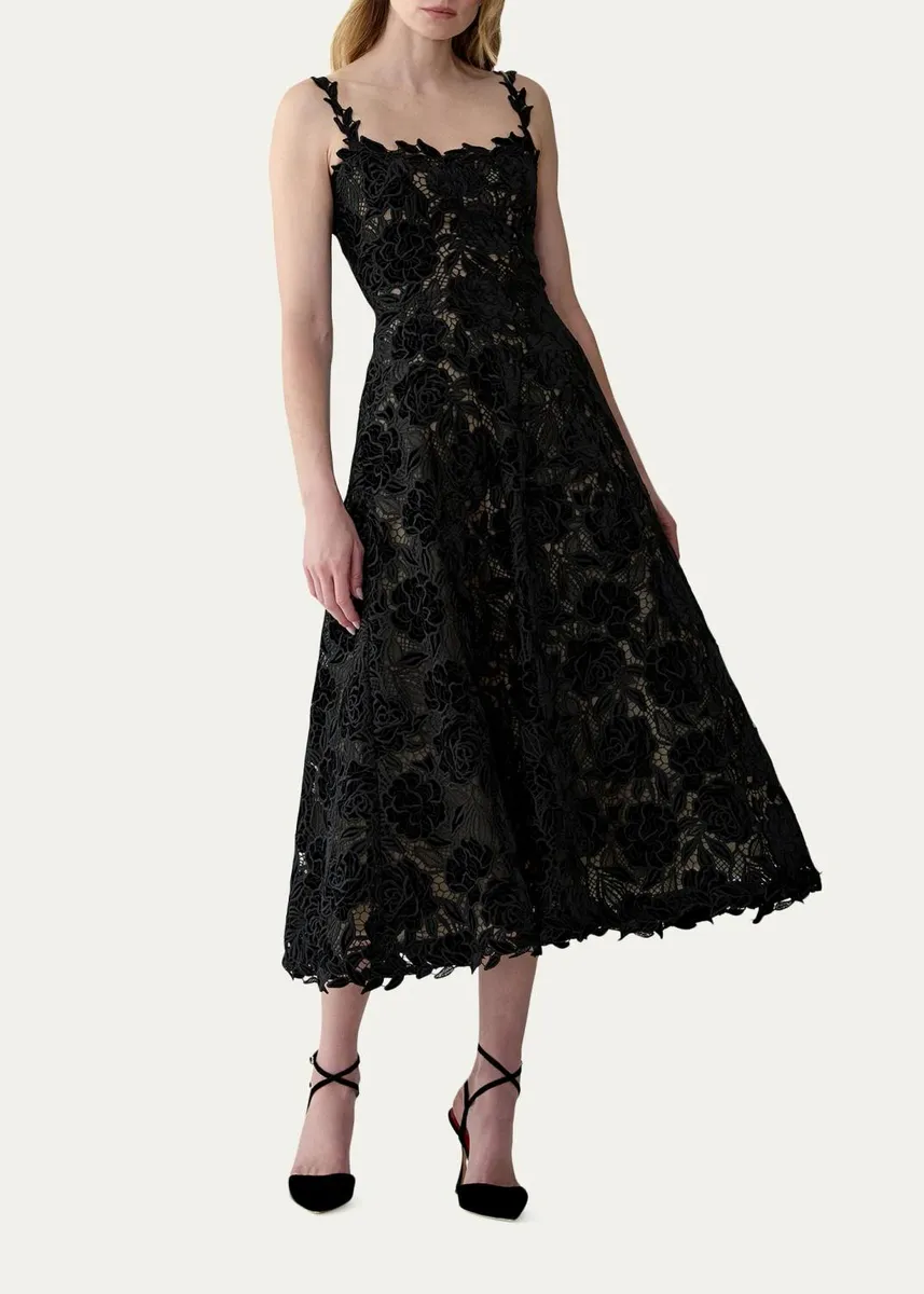 Carolina Herrera Chalet Floral Guipure Lace Midi Dress | Thumbnail 2