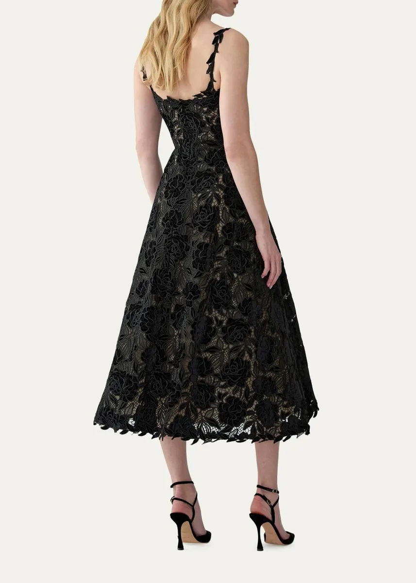 Carolina Herrera Chalet Floral Guipure Lace Midi Dress | Thumbnail 3
