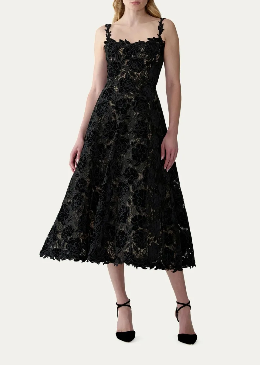 Carolina Herrera Chalet Floral Guipure Lace Midi Dress | Thumbnail 4