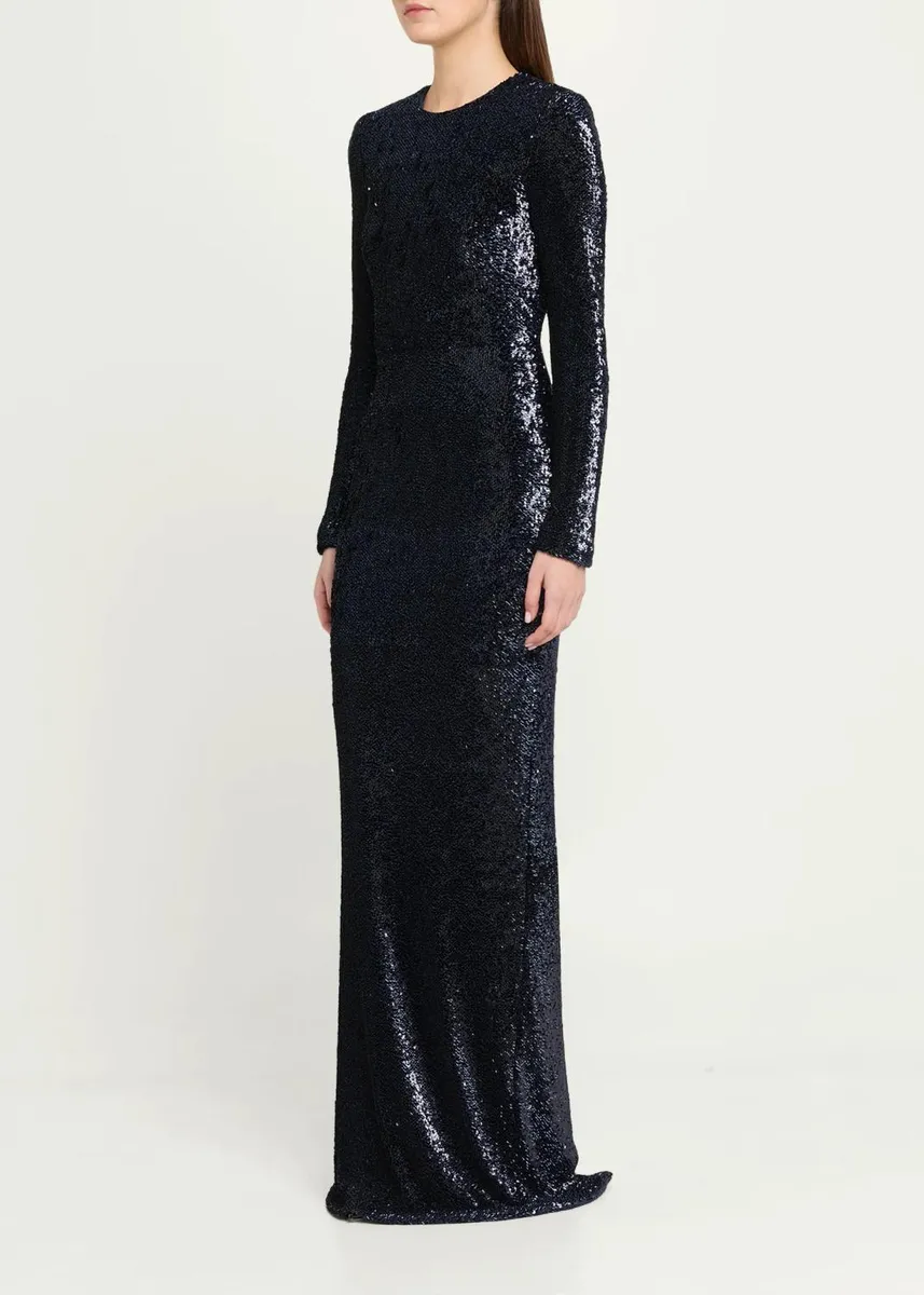 Rebecca Vallance Cambridge Long-Sleeve Sequin Column Gown | Thumbnail 4