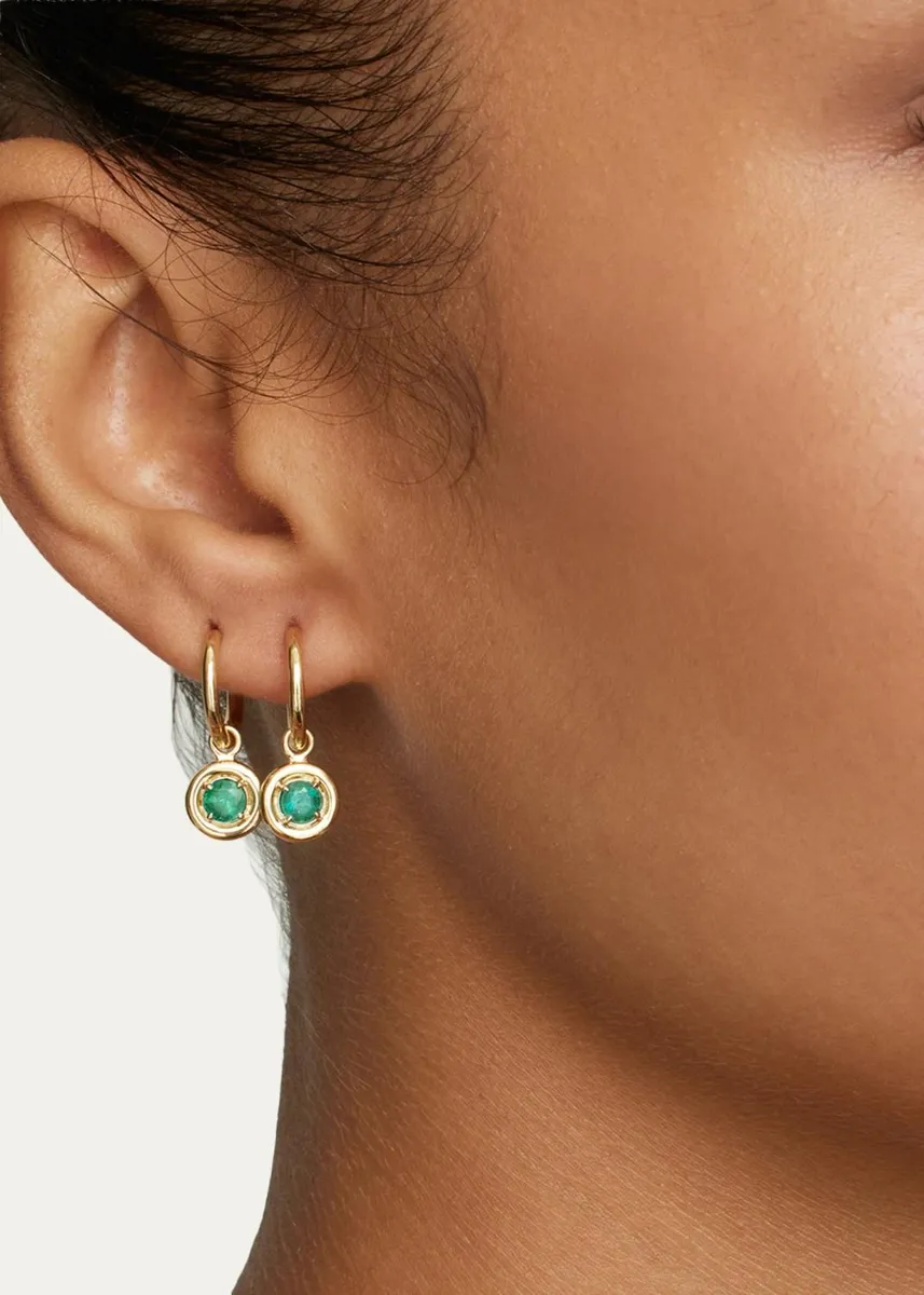 Jamie Wolf 18K Round Edge Emerald Drop Hoop Earrings | Thumbnail 2