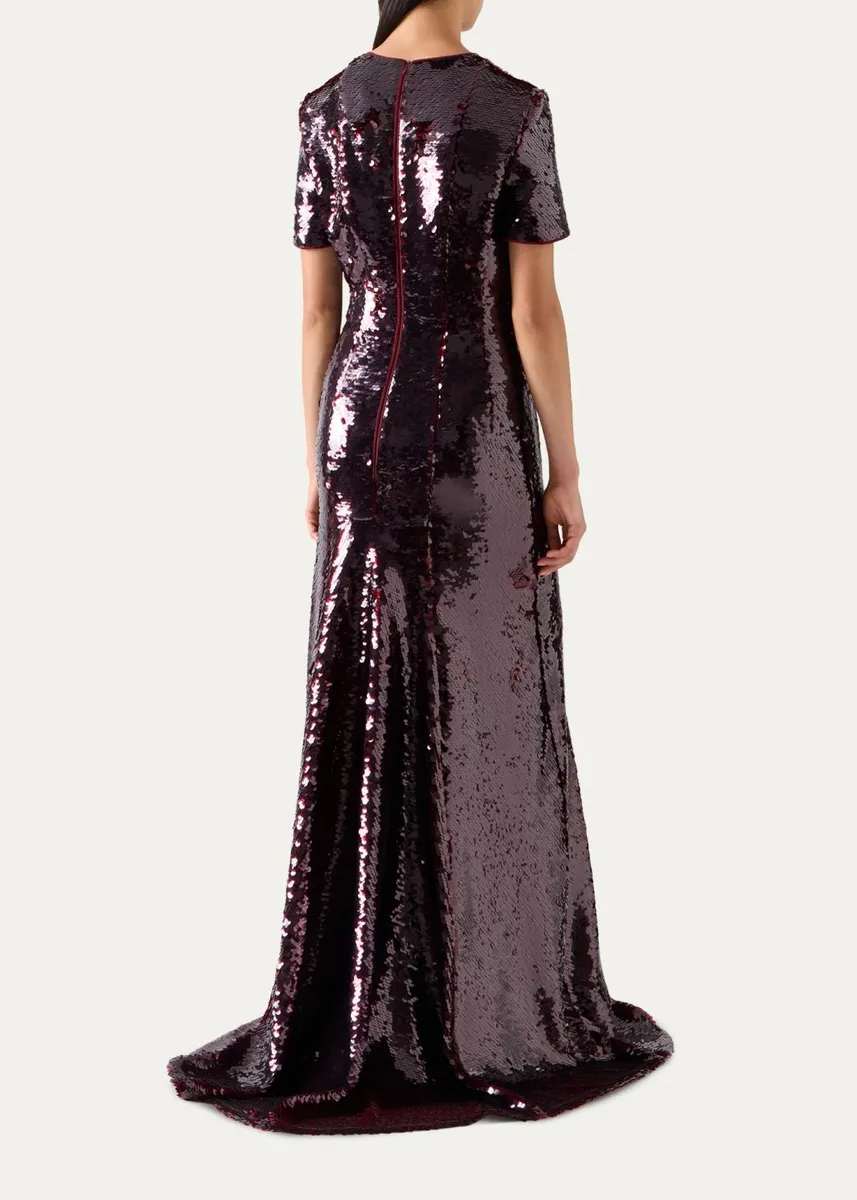 Akris Sequined Tulle Short-Sleeve A-Line Gown | Thumbnail 3