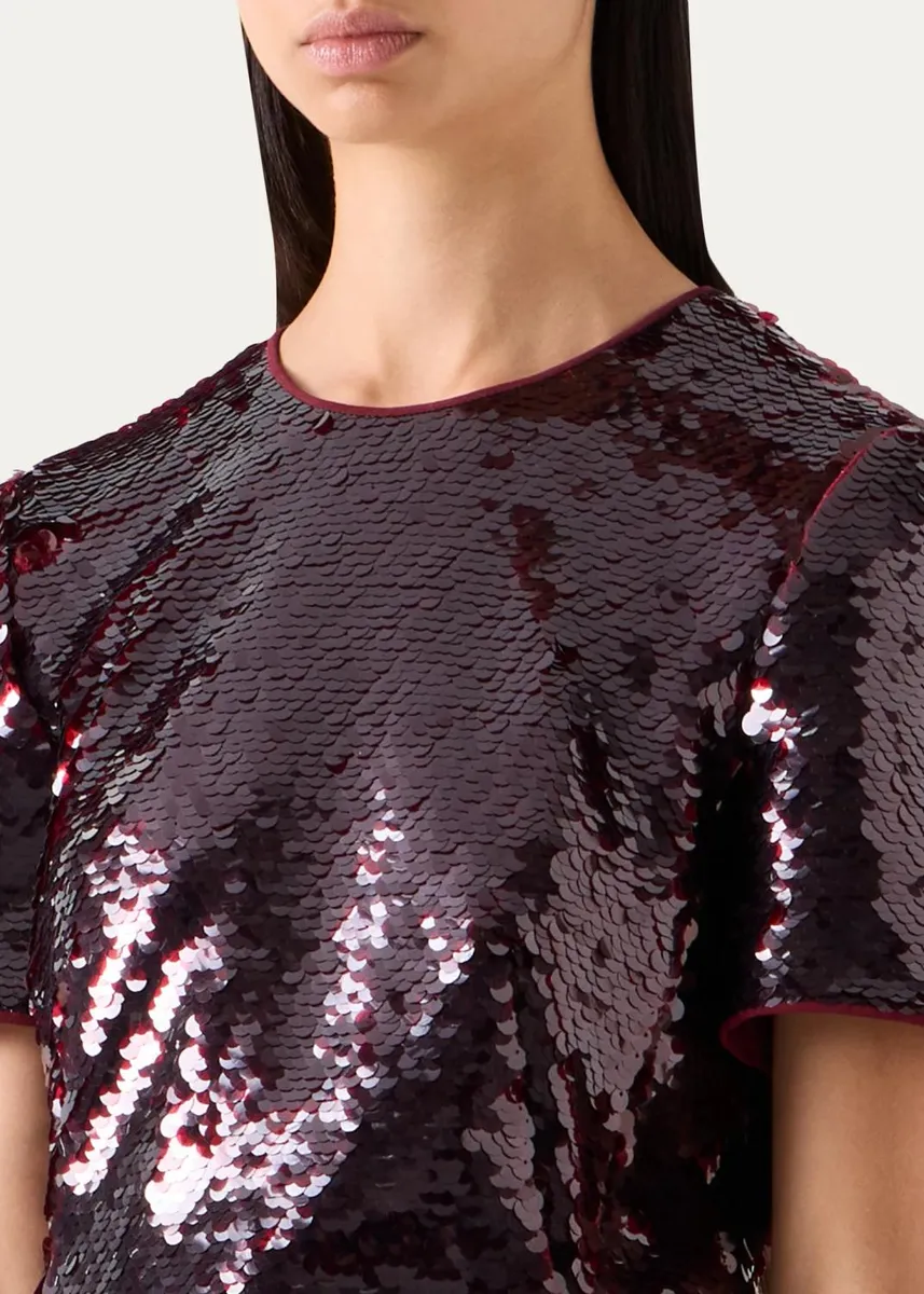 Akris Sequined Tulle Short-Sleeve A-Line Gown | Thumbnail 5