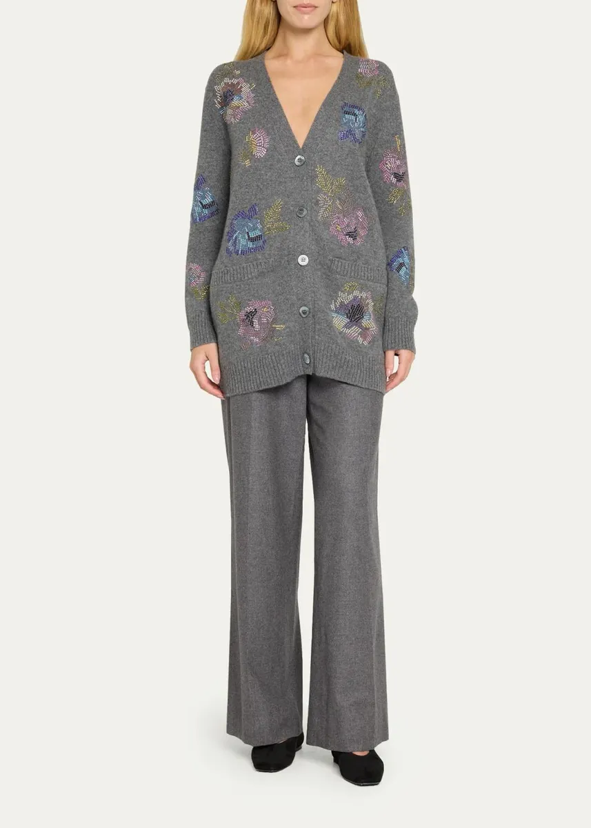 Libertine Mosaic Floral Embellished Cashmere V-Neck Cardigan | Thumbnail 2 Libertine Mosaic Floral Embellished Cashmere V-Neck Cardigan | Thumbnail 2
