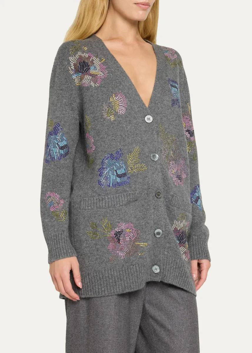 Libertine Mosaic Floral Embellished Cashmere V-Neck Cardigan | Thumbnail 4 Libertine Mosaic Floral Embellished Cashmere V-Neck Cardigan | Thumbnail 4