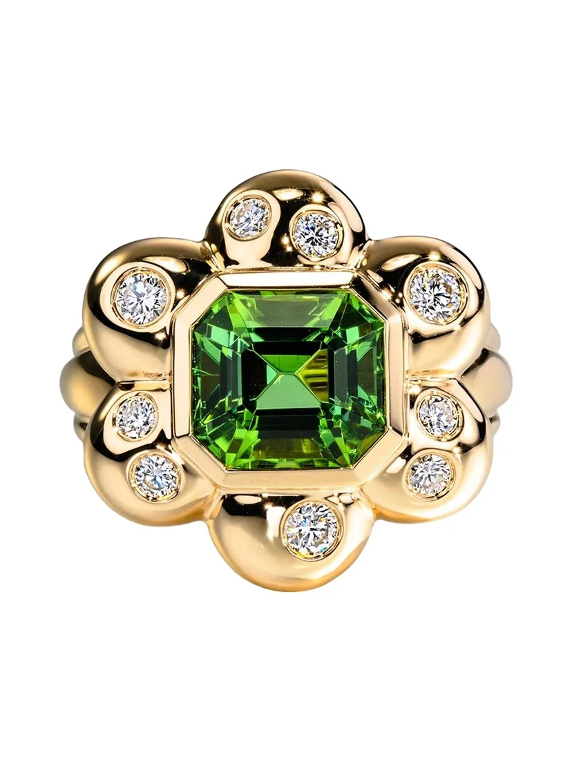 18K Yellow Gold, 0.40 TCW Diamond & Tourmaline Ring 18K Yellow Gold, 0.40 TCW Diamond & Tourmaline Ring
