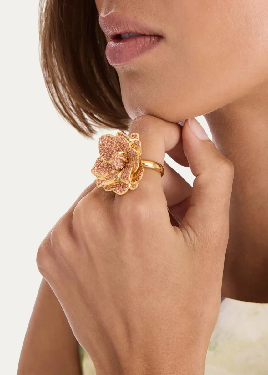 Oscar de la Renta Crystal Pave Gardenia Ring | Thumbnail 2 Oscar de la Renta Crystal Pave Gardenia Ring | Thumbnail 2