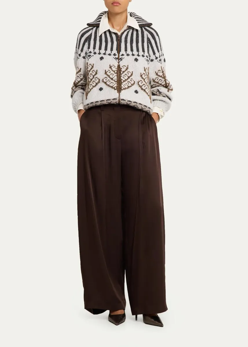 Brunello Cucinelli Fluid Silk Satin Pleated Soft Barrel-Leg Pants | Thumbnail 2 Brunello Cucinelli Fluid Silk Satin Pleated Soft Barrel-Leg Pants | Thumbnail 2