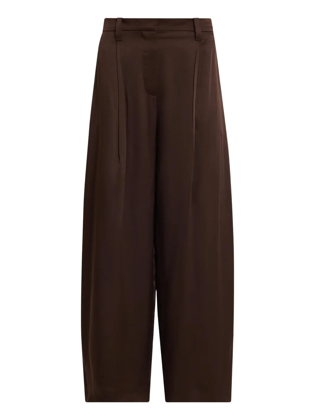 Brunello Cucinelli Fluid Silk Satin Pleated Soft Barrel-Leg Pants