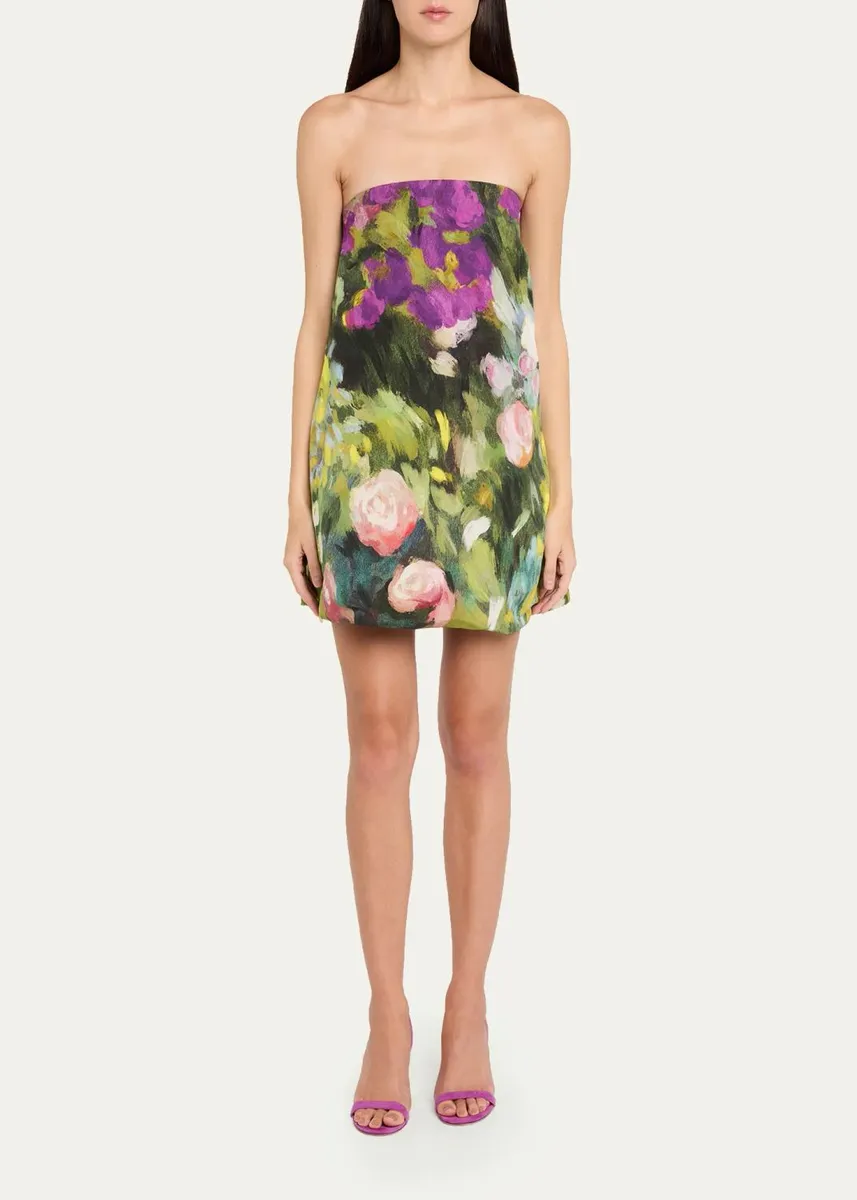 Oscar de la Renta Strapless Abstract Landscape Print Faille Mini Dress | Thumbnail 2 Oscar de la Renta Strapless Abstract Landscape Print Faille Mini Dress | Thumbnail 2