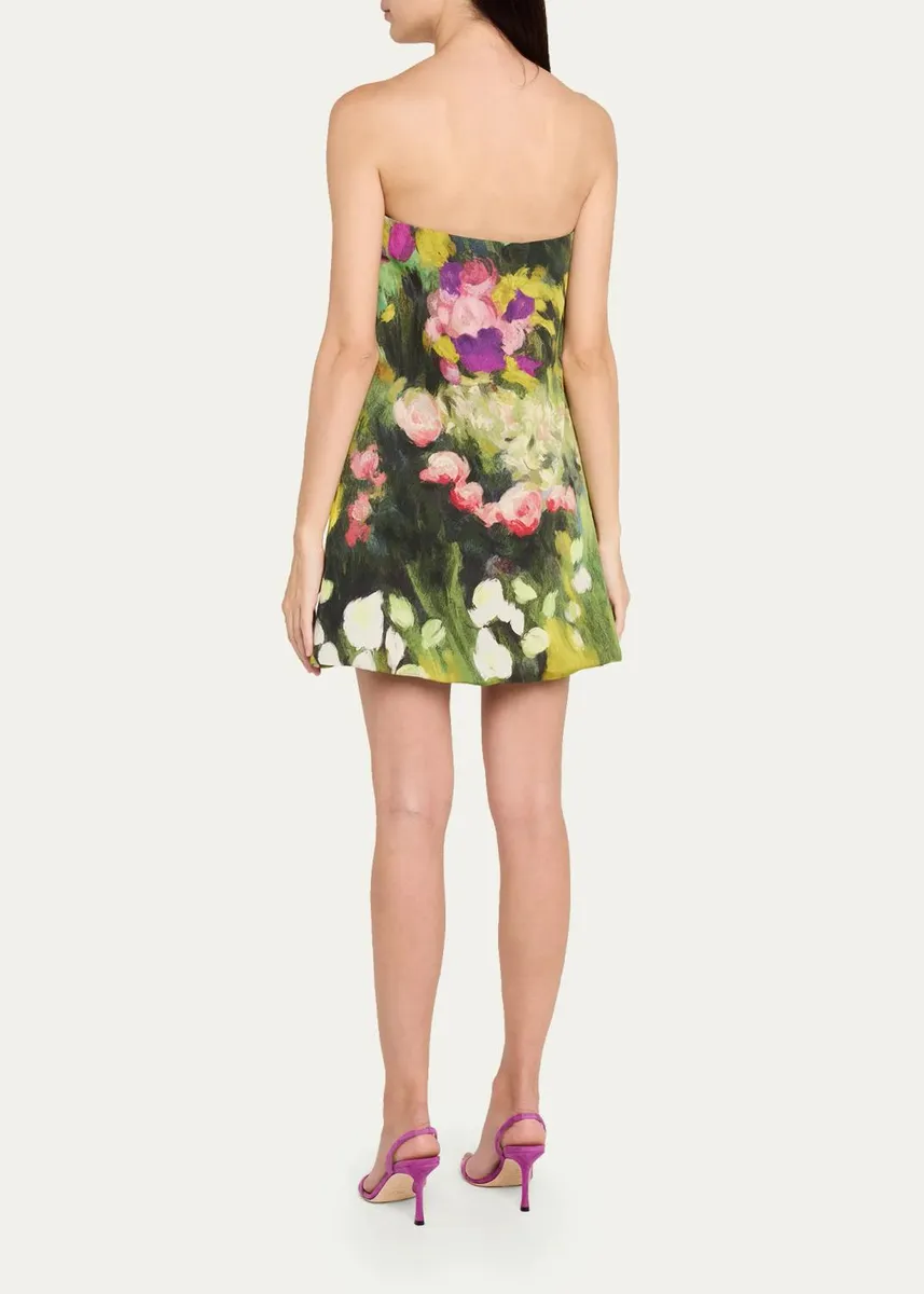 Oscar de la Renta Strapless Abstract Landscape Print Faille Mini Dress | Thumbnail 3 Oscar de la Renta Strapless Abstract Landscape Print Faille Mini Dress | Thumbnail 3