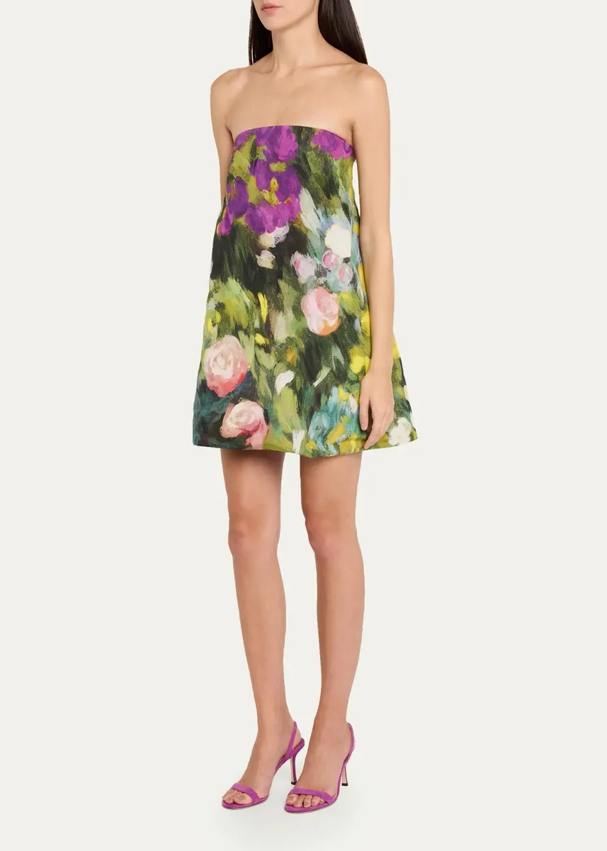 Oscar de la Renta Strapless Abstract Landscape Print Faille Mini Dress | Thumbnail 4 Oscar de la Renta Strapless Abstract Landscape Print Faille Mini Dress | Thumbnail 4