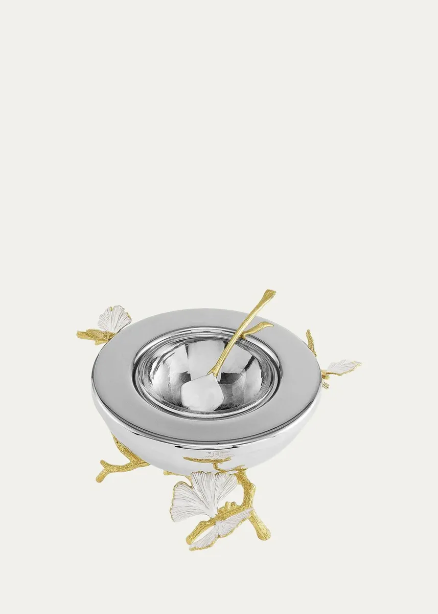 Michael Aram Butterfly Ginkgo Gold Caviar Dish with Spoon | Thumbnail 2 Michael Aram Butterfly Ginkgo Gold Caviar Dish with Spoon | Thumbnail 2