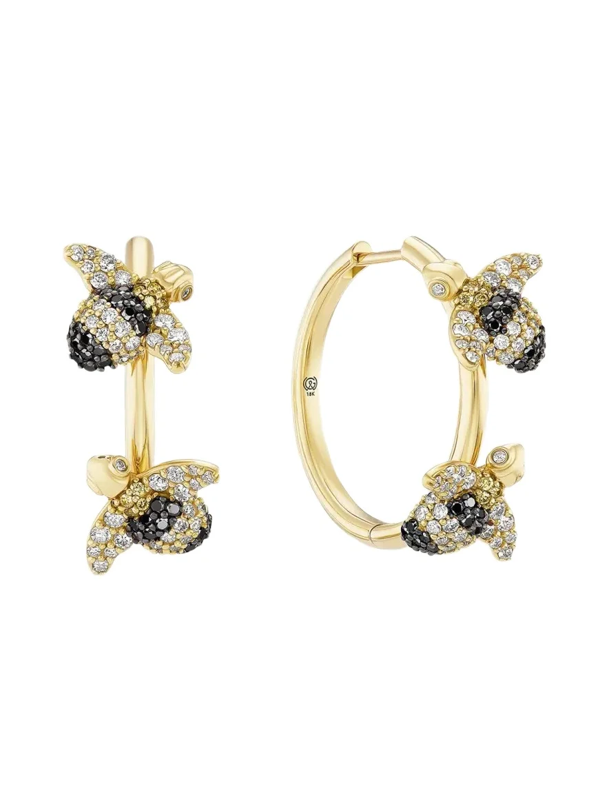 GRACE WINFREY 18K Multi-Diamond Pave Bee Hoop Earrings