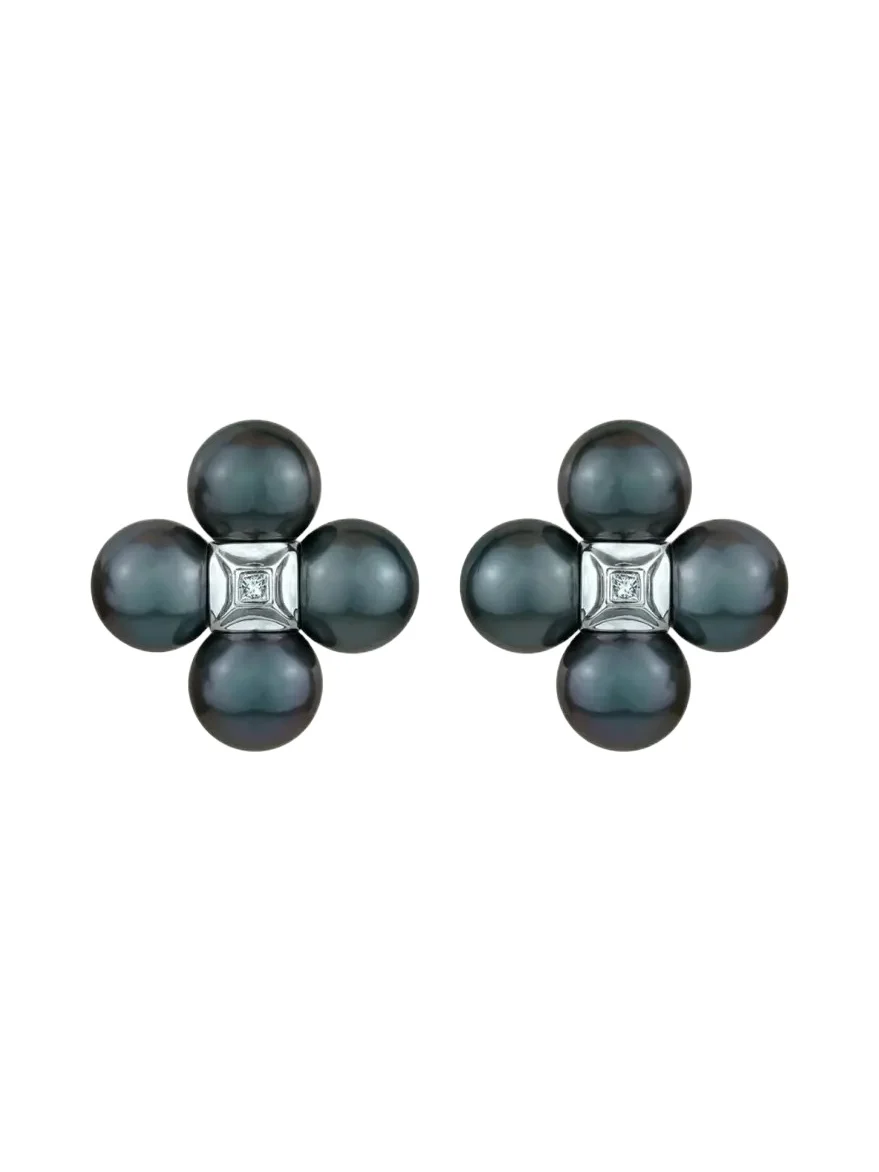 18K White Gold Tahitian Pearl and Diamond Sequence Earrings 18K White Gold Tahitian Pearl and Diamond Sequence Earrings