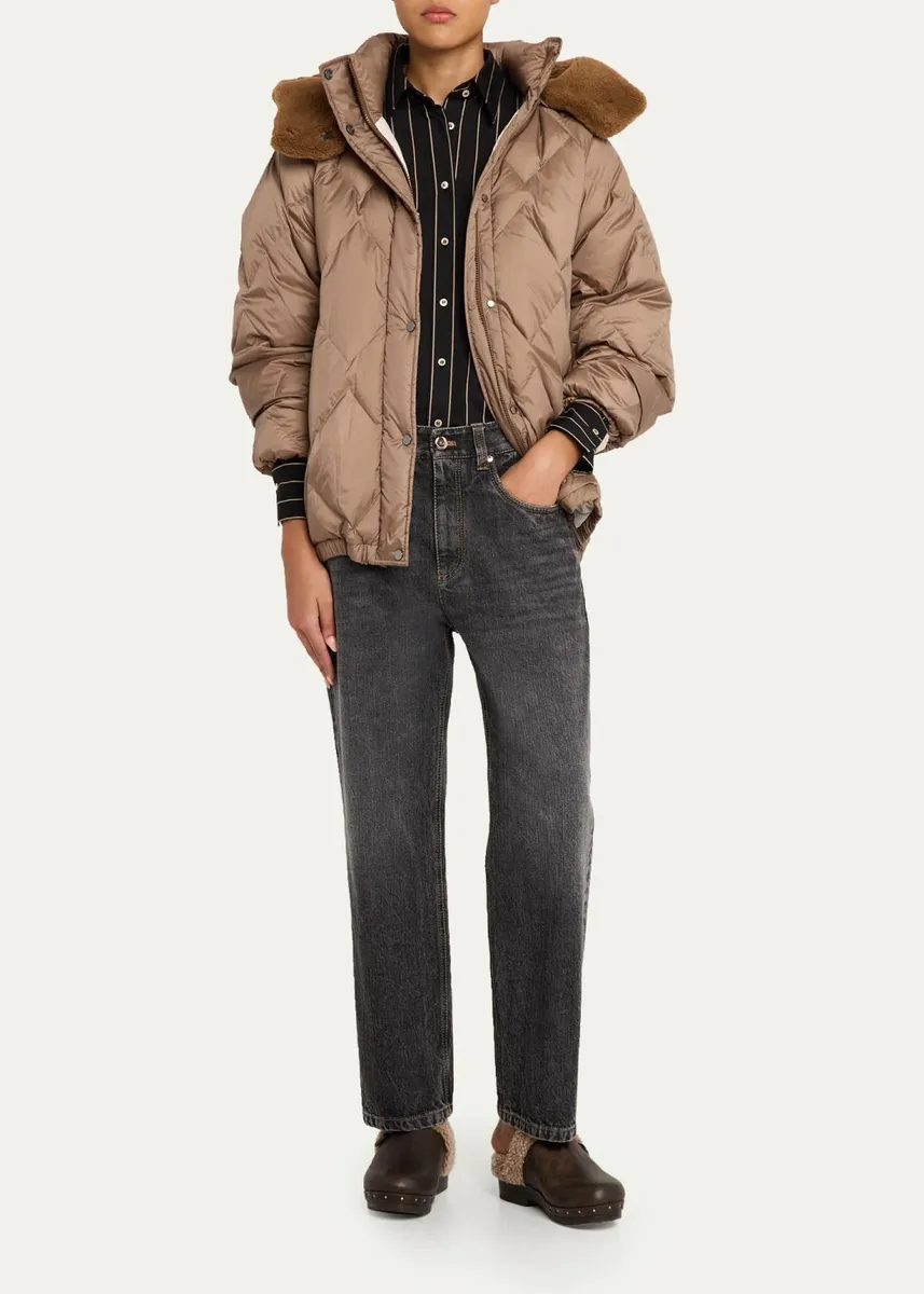 Brunello Cucinelli Superlight Matte Puffer Jacket With Detachable Lamb Shearling Hood | Thumbnail 2 Brunello Cucinelli Superlight Matte Puffer Jacket With Detachable Lamb Shearling Hood | Thumbnail 2