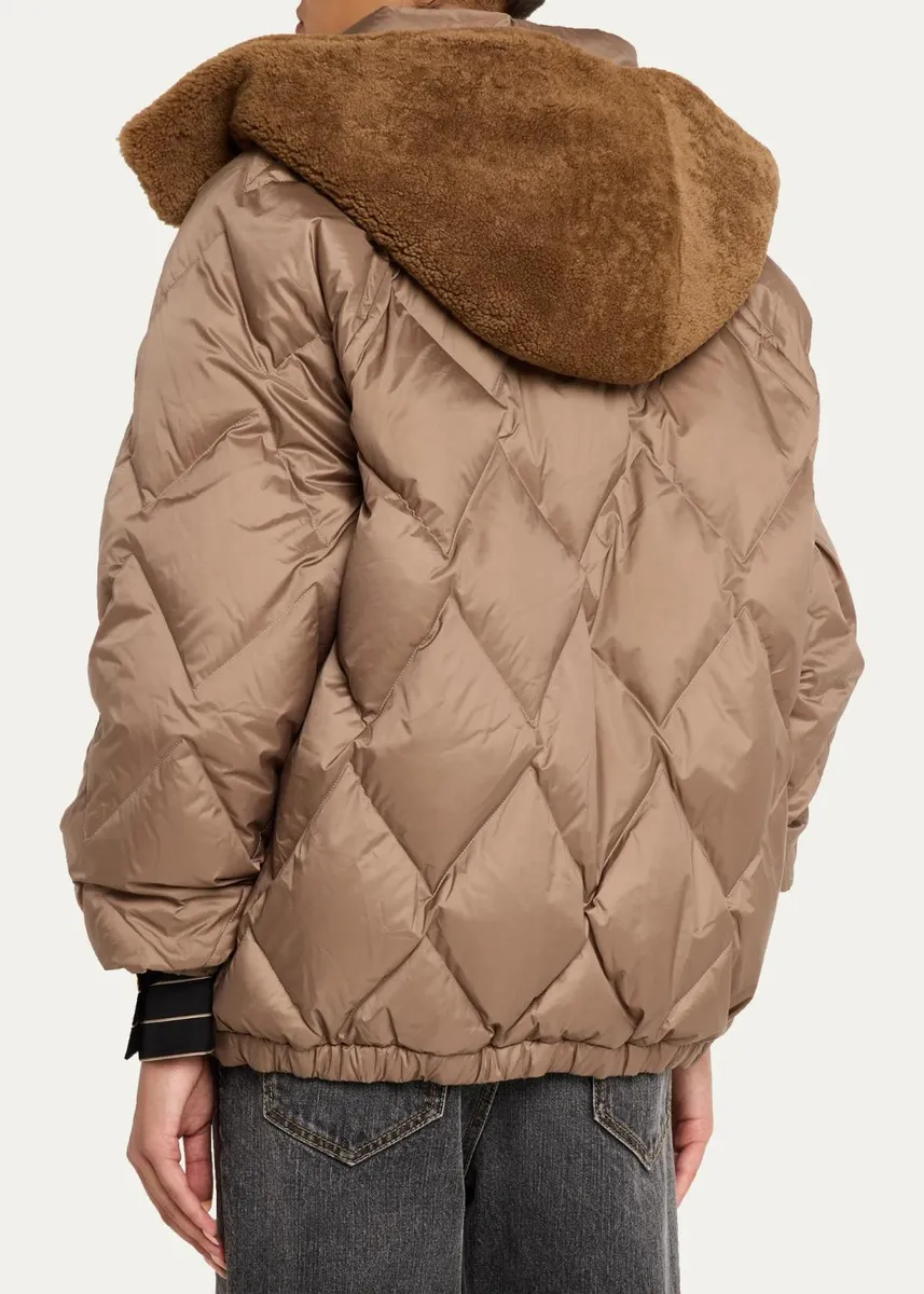 Brunello Cucinelli Superlight Matte Puffer Jacket With Detachable Lamb Shearling Hood | Thumbnail 3 Brunello Cucinelli Superlight Matte Puffer Jacket With Detachable Lamb Shearling Hood | Thumbnail 3