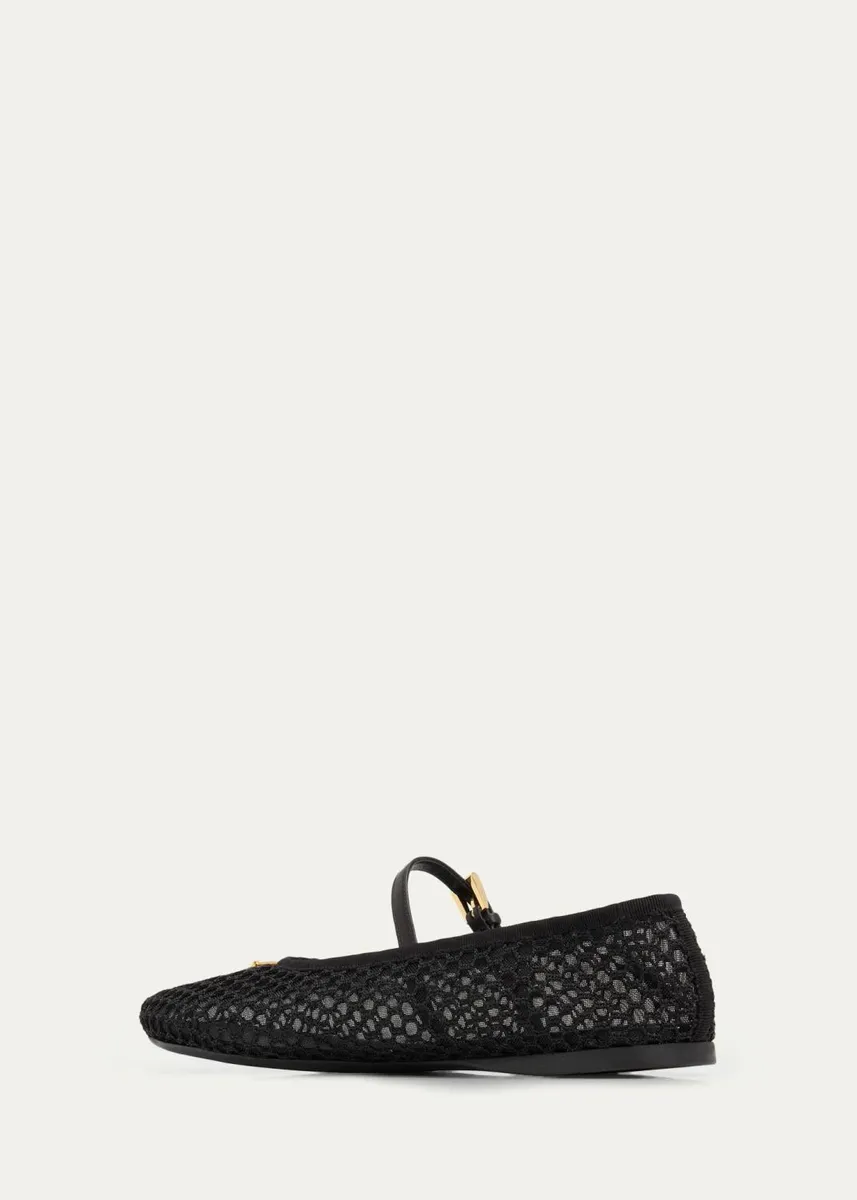 Prada Triangle Logo Mesh Mary Jane Ballerina Flats | Thumbnail 4 Prada Triangle Logo Mesh Mary Jane Ballerina Flats | Thumbnail 4
