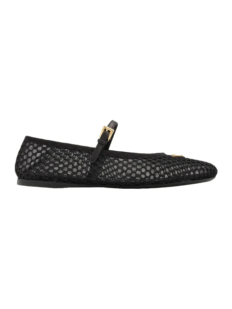 Triangle Logo Mesh Mary Jane Ballerina Flats