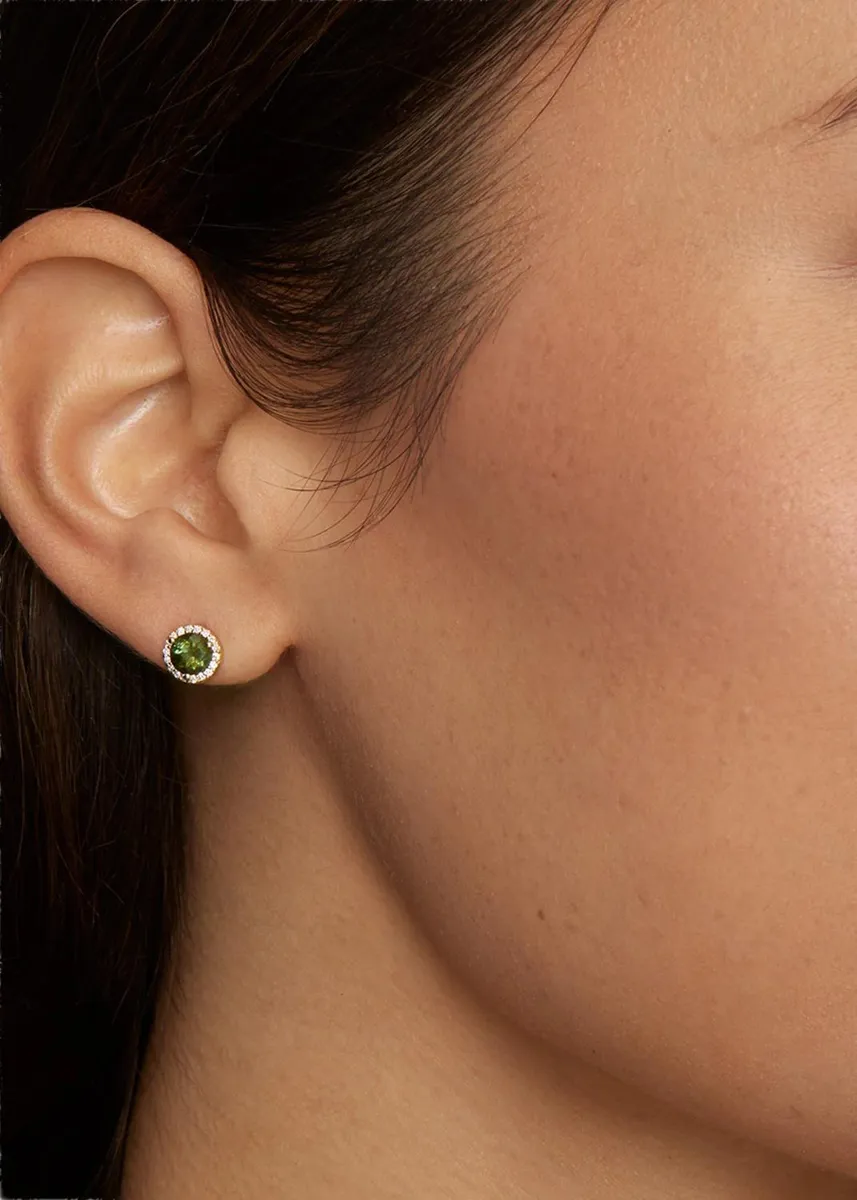 Jamie Wolf 18K Yellow Gold Green Tourmaline Diamond Halo Stud Earrings | Thumbnail 2