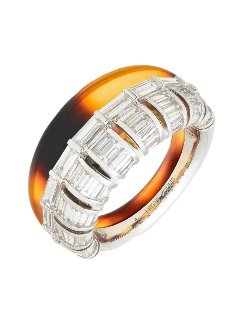 Nikos Koulis 18K White Gold Baguette Diamond 77 Ring