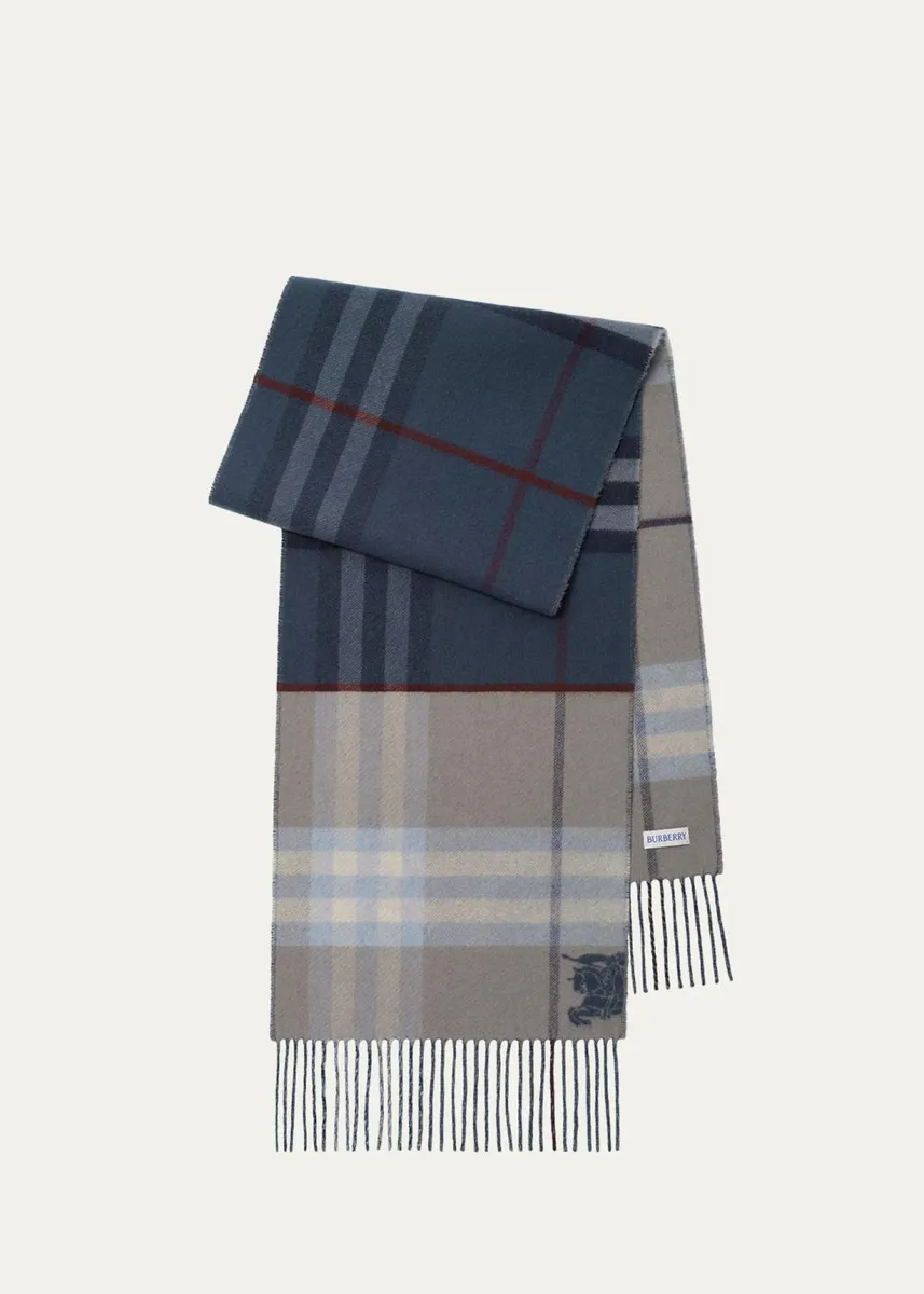 Burberry Men's Contrast Check Cashmere Scarf | Thumbnail 2 Burberry Men's Contrast Check Cashmere Scarf | Thumbnail 2