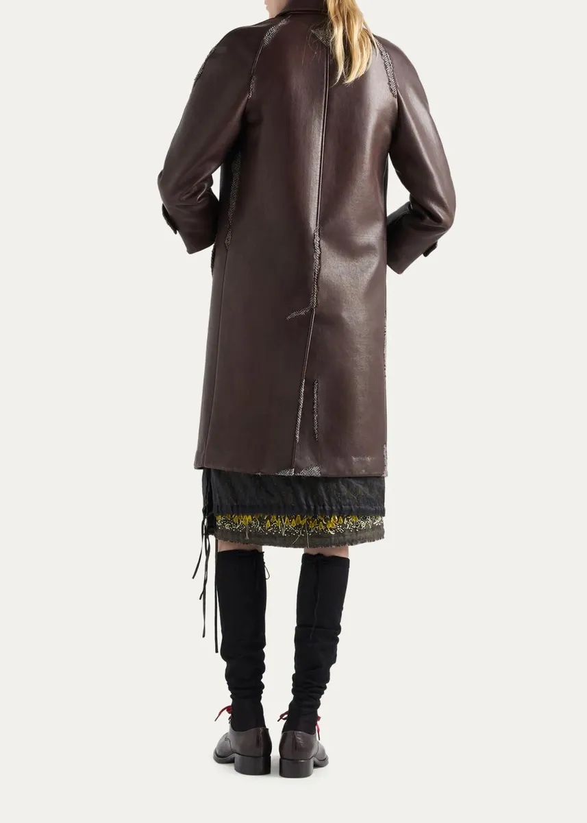 Prada Bonded Leather Houndstooth Long Coat | Thumbnail 3 Prada Bonded Leather Houndstooth Long Coat | Thumbnail 3