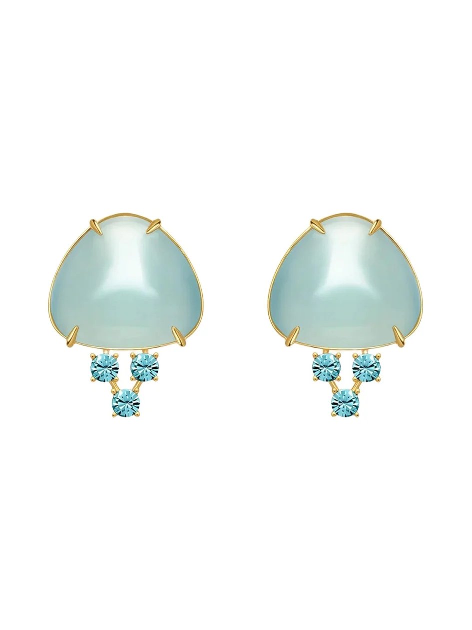 Cabochon Stud Crystal Earrings