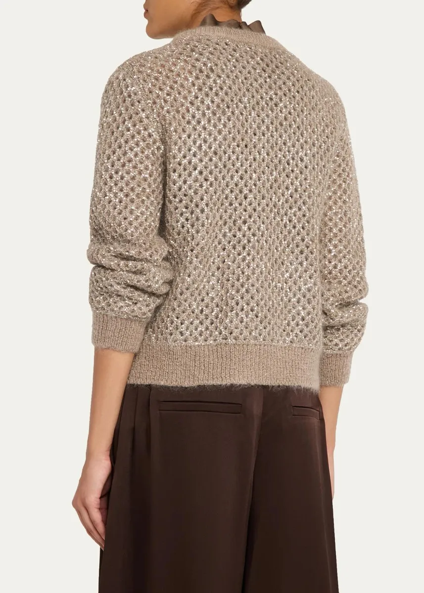 Brunello Cucinelli Flicker Mohair Mesh Diamante Knit Cardigan | Thumbnail 3