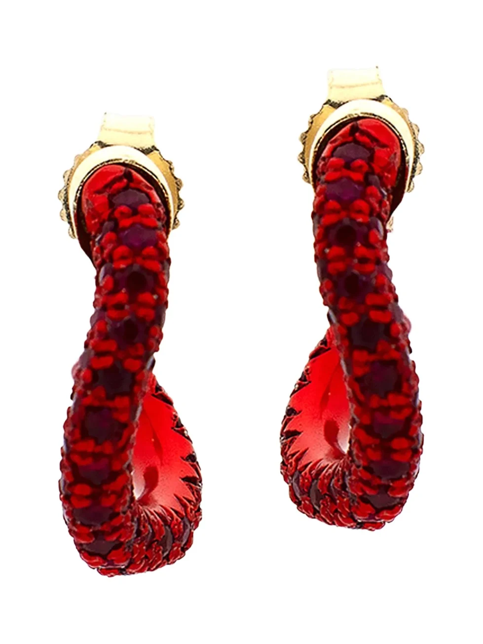 18K Yellow Gold Wave Drop Earrings with Rubies