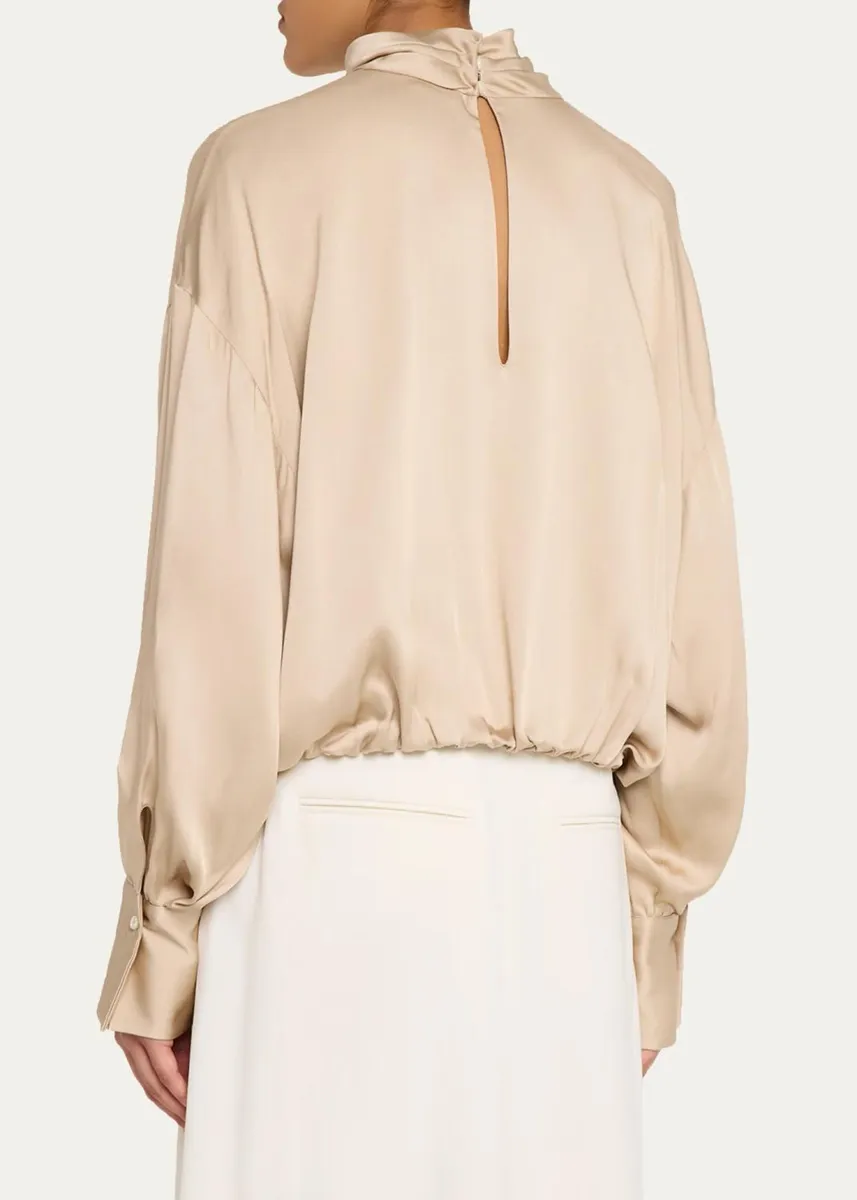 Brunello Cucinelli Fluid Silk Satin Long-Sleeve Bubble Blouse | Thumbnail 3 Brunello Cucinelli Fluid Silk Satin Long-Sleeve Bubble Blouse | Thumbnail 3