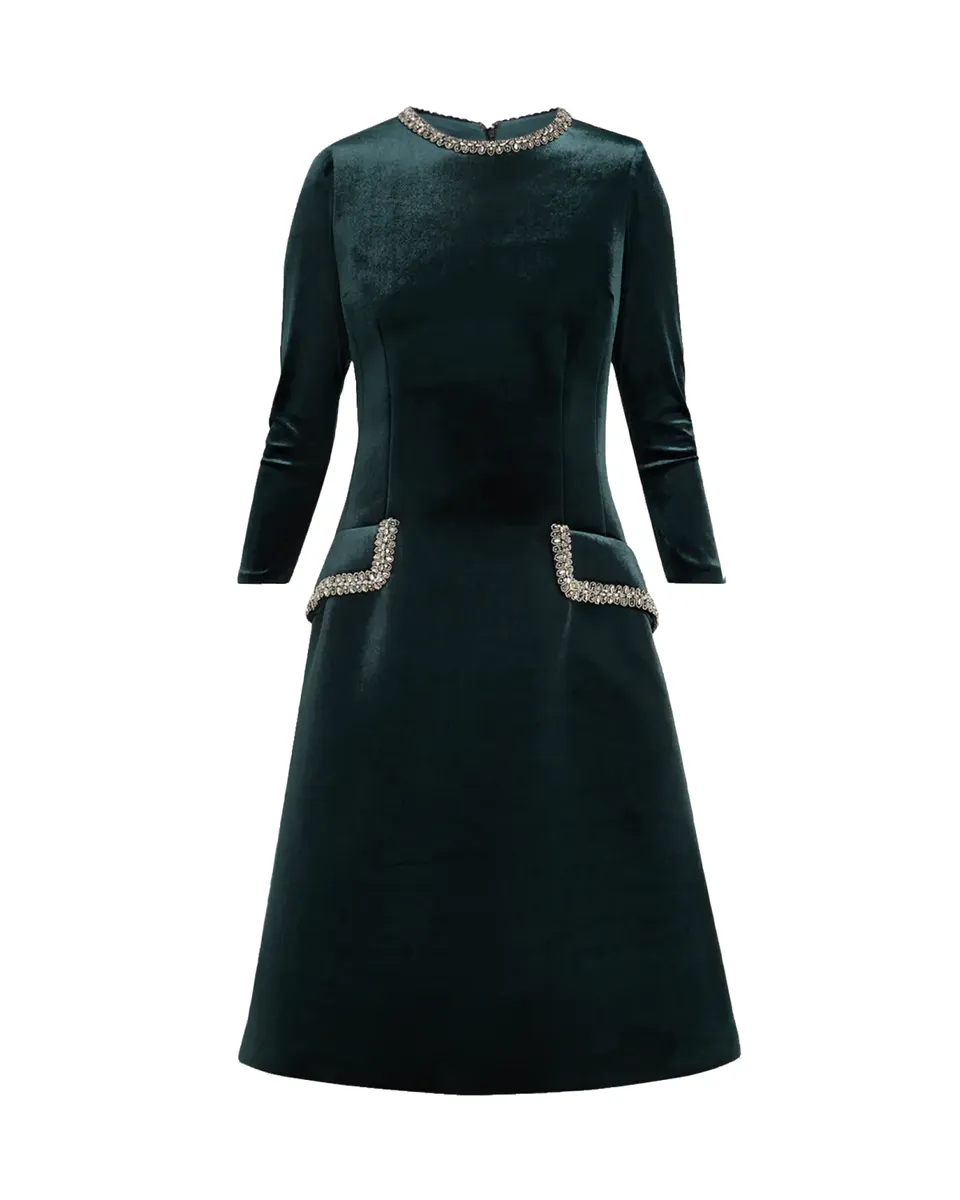 Rickie Freeman for Teri Jon Embellished Velvet Cocktail Midi Dress | Thumbnail 2